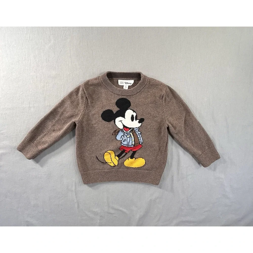 Baby Gap Mickey Mouse Heather Brown Long Sleeve Sweater Toddler 3 Years‎